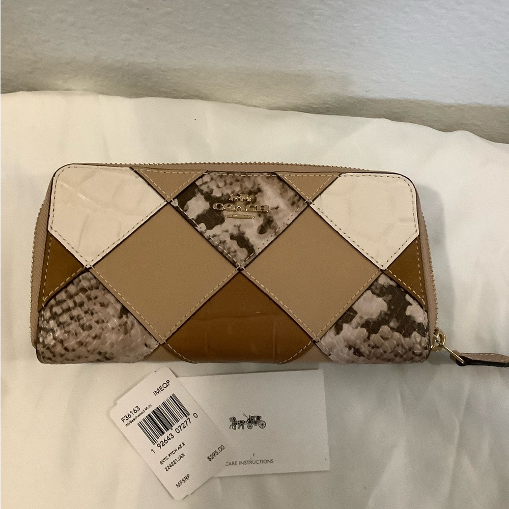Coach Exotic Patchwork Leather Wallet in Cream, Tan, and Brown